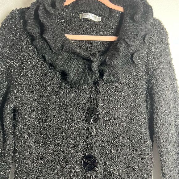 Patrizia Luca Milano Boucle Ruffle Button Down Cardigan Sweater Size M Black - Picture 6 of 16